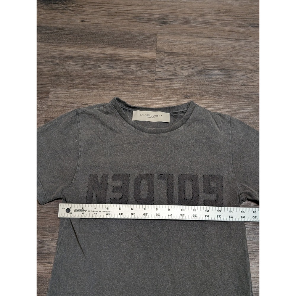 Golden Goose Charcoal Gray Distressed GOLDEN Inverted Logo T-Shirt Italy S? READ - Picture 4 of 5